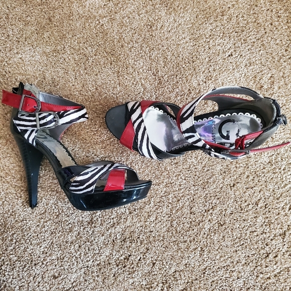 G by GUESS Zebra prints & red strap stilettos - Picture 1 of 3